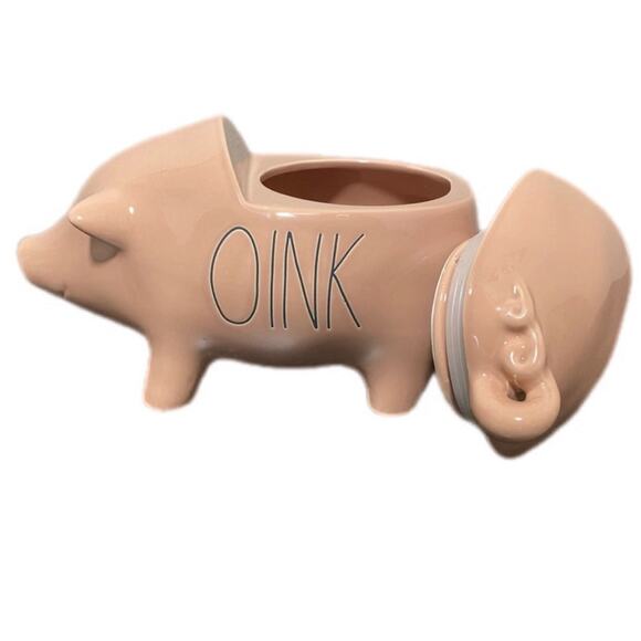 Rae Dunn OINK Pig Canister Pink Ceramic Farmhouse Kitchen Storage Jar Cookie Jar - Picture 1 of 10